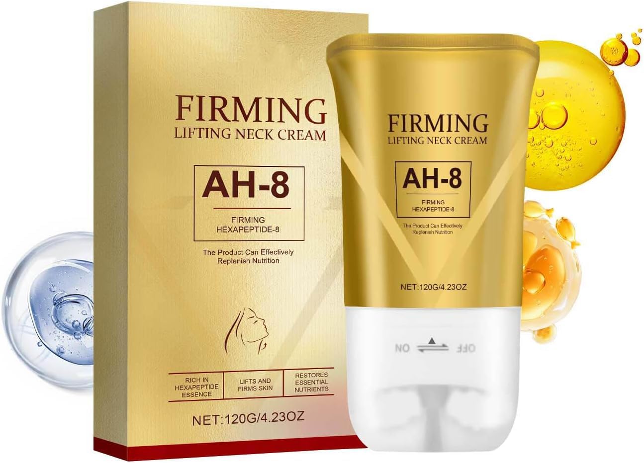 Generic Ah-8 Firming Neck Cream, Neck Firming Creams Contain Hexapeptide, Tighten And Lift Neck Cream, With Double Roller Massage, Reduce Wrinkles Fine Lines And Double Chin, Firm And Lift Sagging Skin(1Pcs)