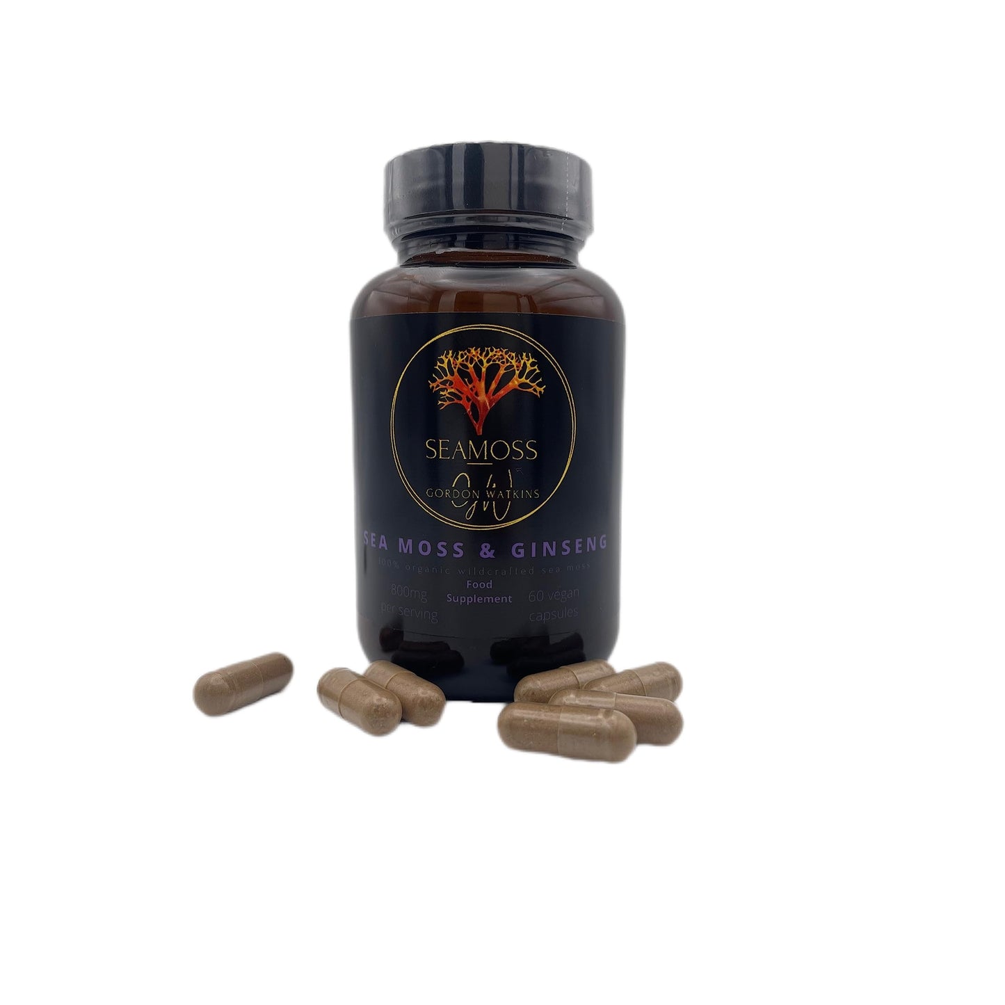 Organic Irish Sea Moss Capsules | 60 Vegan Capsules | GMO Free | Gordon Watkins Exclusive Botanical Blend (Ginseng)