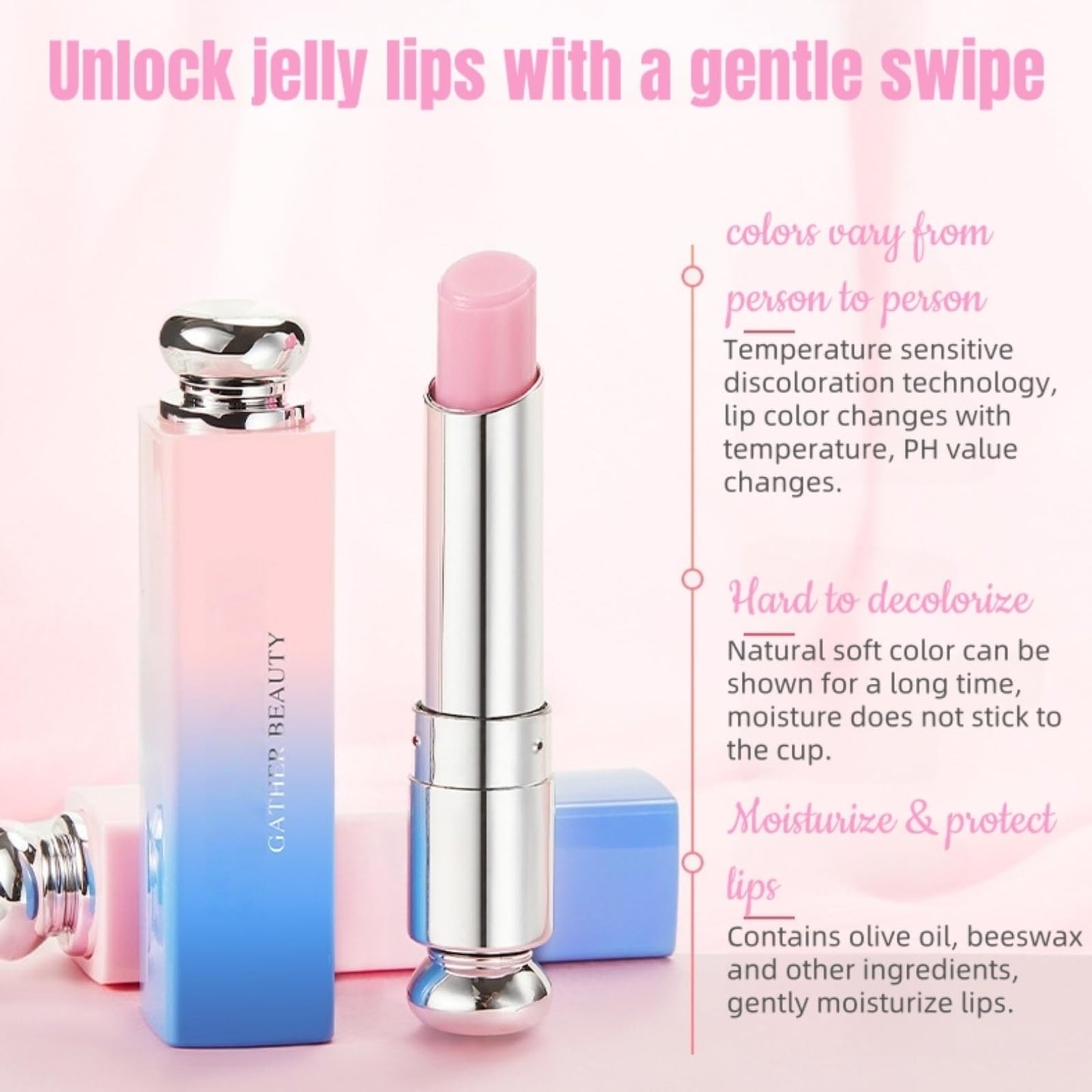 Colour Changing Lipstick, 3Pack Magic Lip Balm Set, Tinted Lip Balm with Crystal Jelly Formula, Hydrating & Protective lips balm, Moisturizer for Lip-Care & Repair, Gifts for Teenage Girls