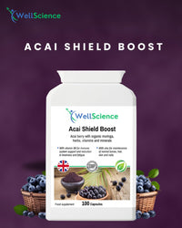 Wellscience Acai Shield Boost - Immune Support, Energy Booster & Antioxidant Protection with Acai Berry, Organic Moringa, Vitamins B6, Zinc & Biotin | Promotes Healthy Skin, Hair & Nails