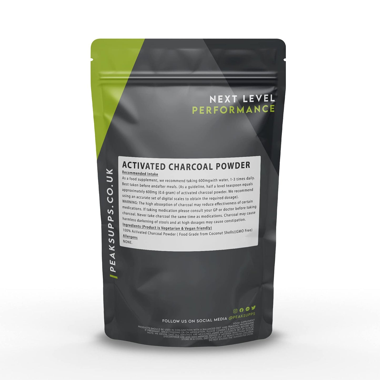 Peak Supps Activated Charcoal Powder 500g - Pure | from Coconut Shells | Vegan