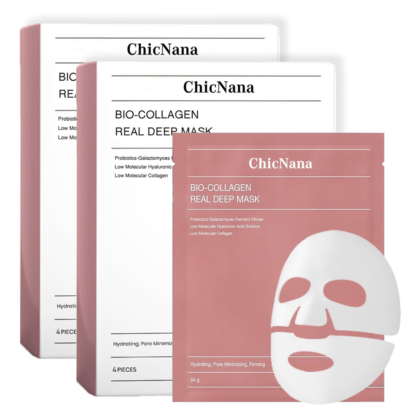 Collagen Face Mask, ChicNana Bio Collagen Mask, Overnight Face Masks Skincare, Real Deep Masks Hydration, Reduce Wrinkles Korean Skin Care (8 sheets)