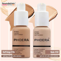 Glamza Phoera Foundation Full Coverage Makeup Set - Includes Nude & Buff Beige 30ml Matte Foundation, 6ml Face Primer & Cool Beige Setting Powder for All Day Wear Without Creasing, Caking, or Flashback