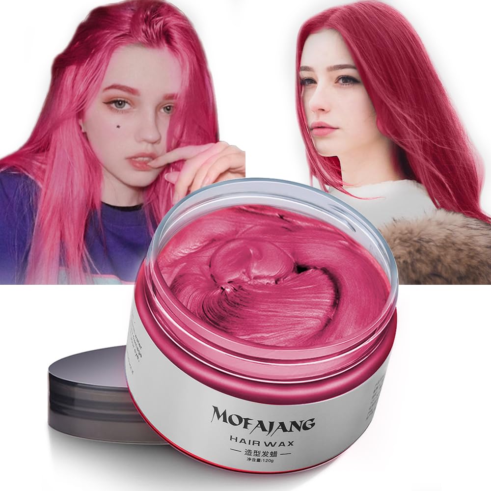 MOFAJANG Red Hair Colour Wax, 120g Temporary Coloured Hair Paint Wax, Easy Washable Colour Change One Time Hair Dye for Kids Women Men, Suitable For Party Cosplay Halloween