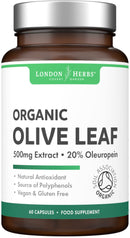 Organic Olive Leaf Extract Capsules | 500mg OLE 20% Oleuropein | Vegan & Gluten Free Herbal Supplement | Made in The UK with Olive Leaves from Spain | Biodegradable Packaging
