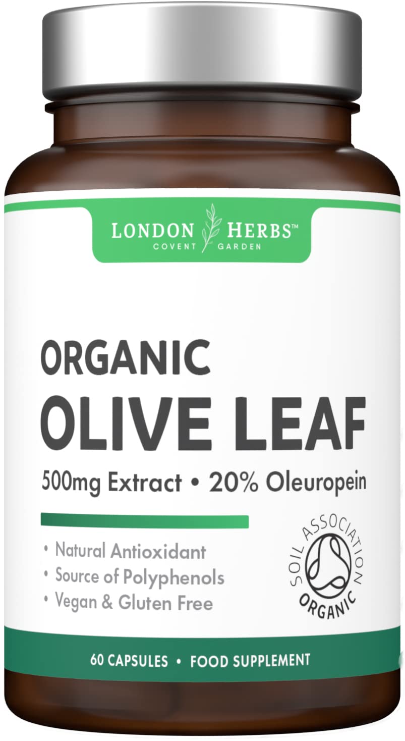 Organic Olive Leaf Extract Capsules | 500mg OLE 20% Oleuropein | Vegan & Gluten Free Herbal Supplement | Made in The UK with Olive Leaves from Spain | Biodegradable Packaging