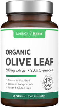 Organic Olive Leaf Extract Capsules | 500mg OLE 20% Oleuropein | Vegan & Gluten Free Herbal Supplement | Made in The UK with Olive Leaves from Spain | Biodegradable Packaging
