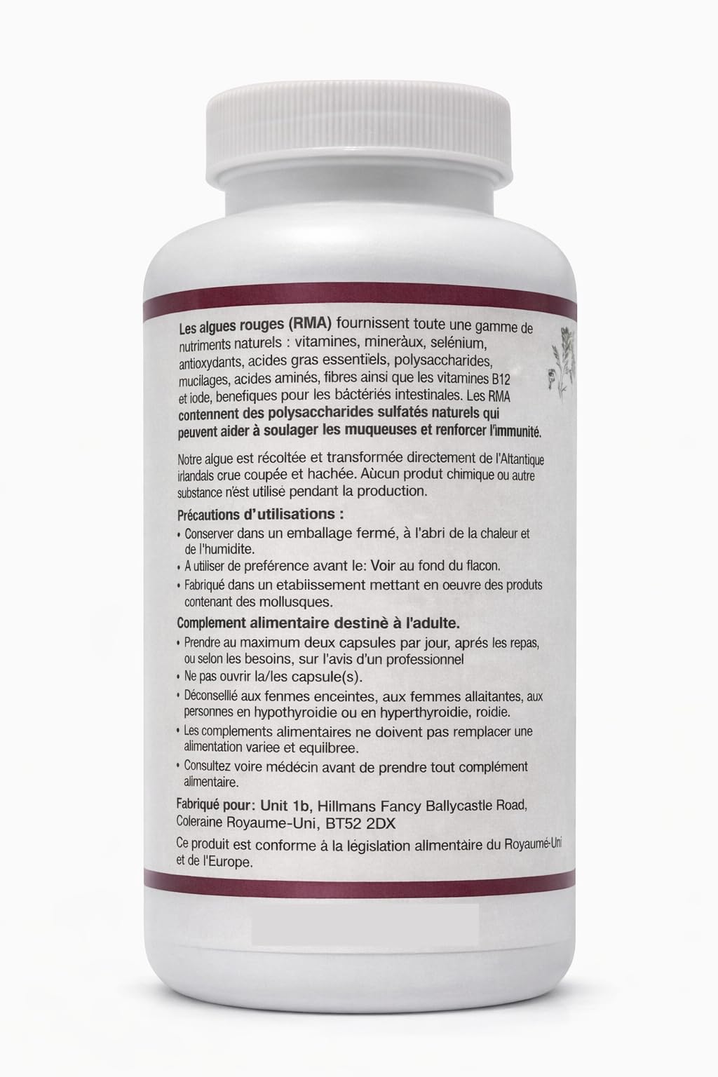 Emerald Isle Organic Irish Seaweed Vitamins and Minerals Dulse Seaweed Capsules Certified Organic Harvested on the North Atlantic Coast of Ireland