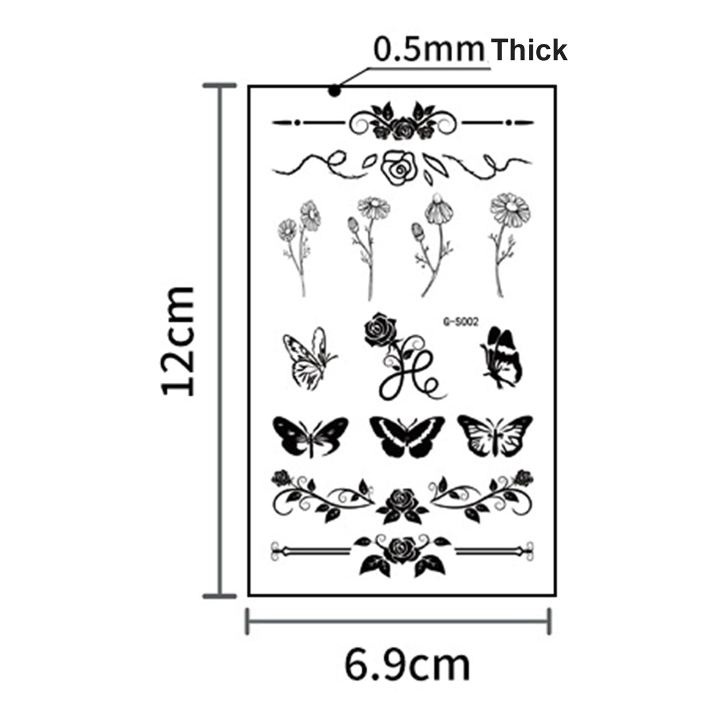 SHEBEEDO Temporary Tattoos Finger Stickers,10 sheets Small Tiny Realistic Fake Finger Tattoos,Semi Permanent Transfer Tattoos Black Flowers Wild Plant Butterfly Fake Tattoos,Waterproof Long Lasting Tattoos