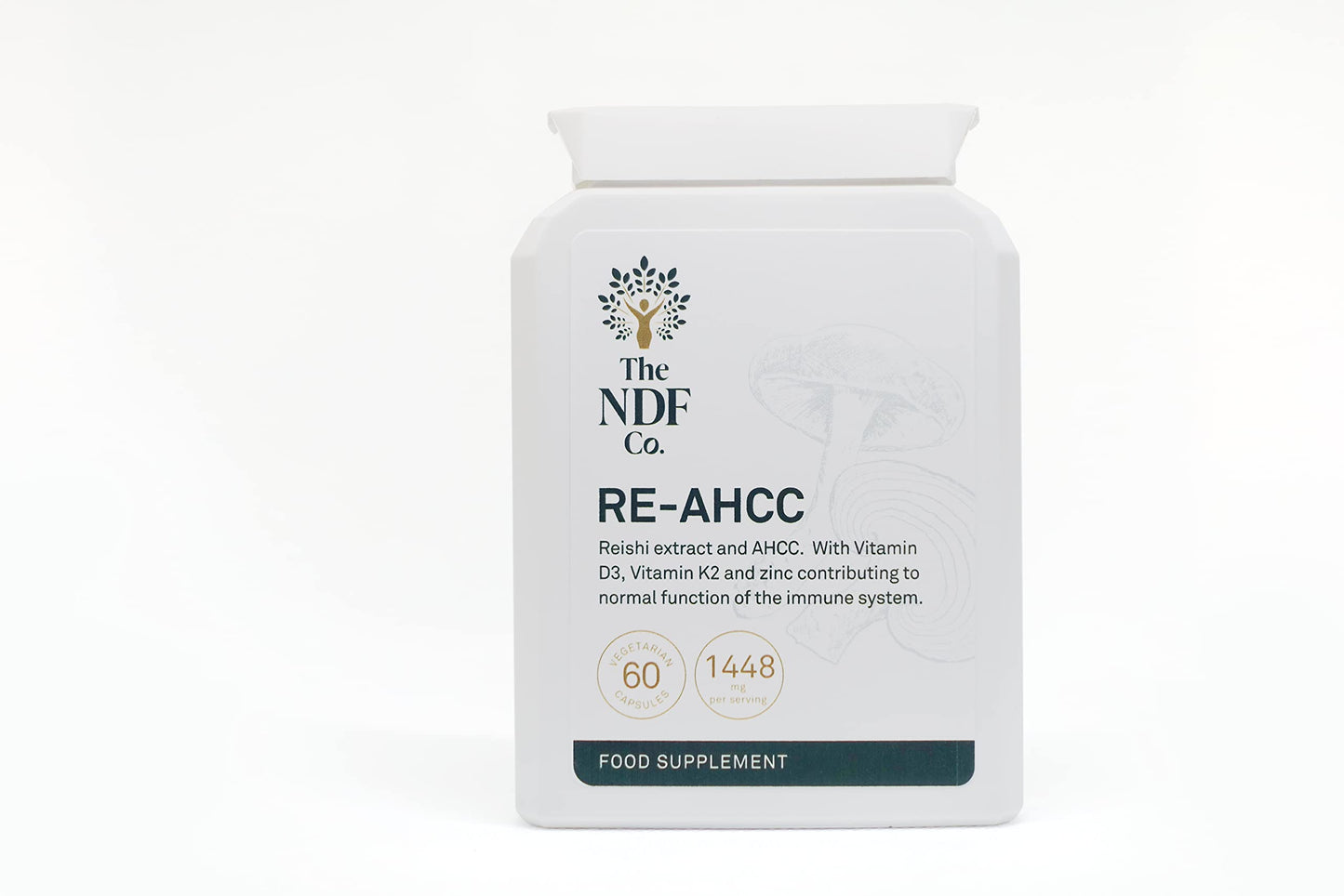 The NDF Company RE-AHCC - 5 in 1 Supplement with Reishi Extract , AHCC, Zinc, Vitamin D and K, 60 Count (Pack of 1)