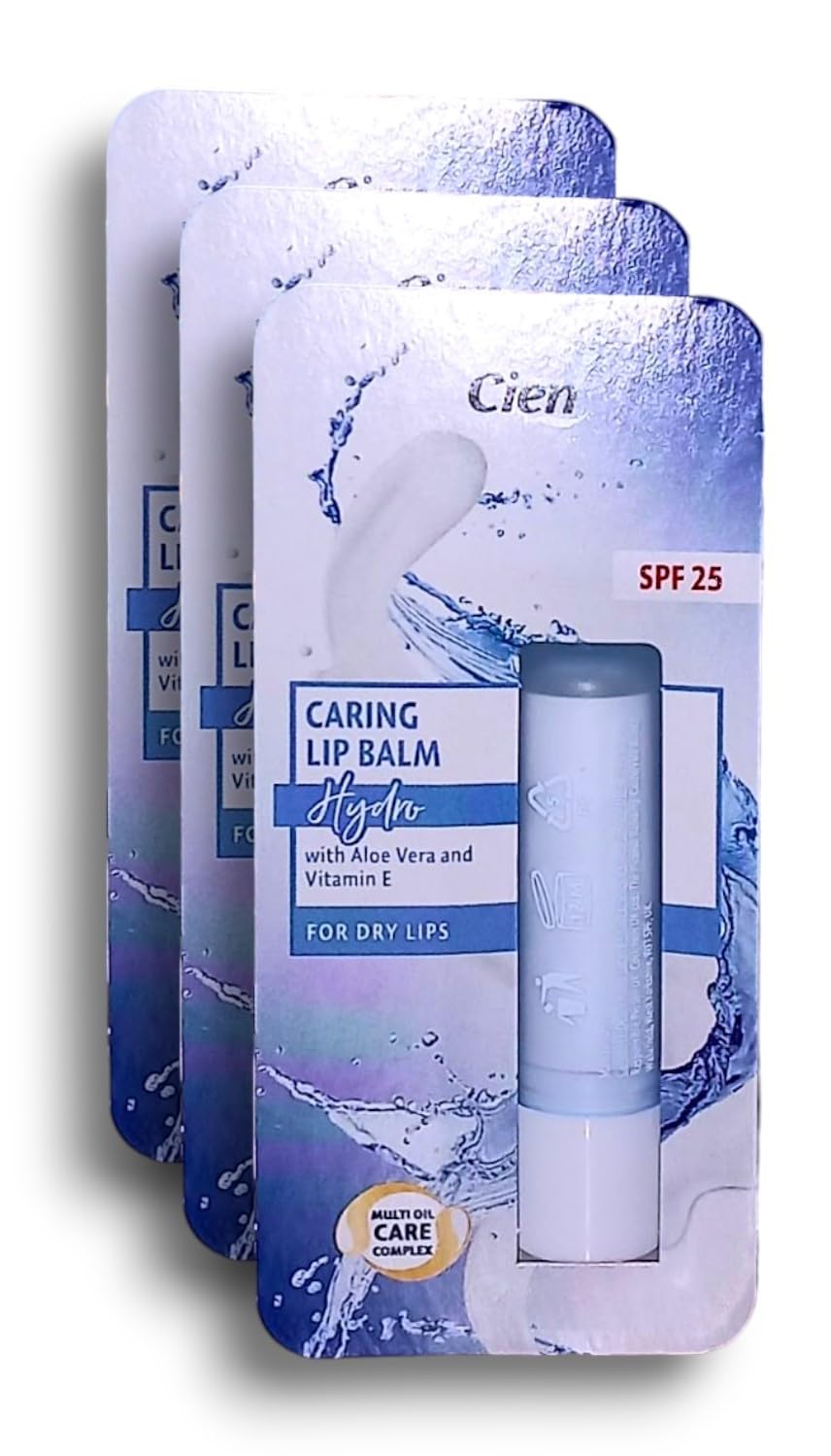 Generic Cien - Lidl | Lip Balm - Hydro Caring | SPF 25 | With Aloe Vera and Vitamin E | For Dry Lips | 4.8g Each (3)
