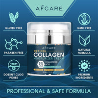Afcare Retinol Collagen Moisturizer Cream for Men - 5% Retinol + Hyaluronic Acid, Anti-Aging Face Cream, Hydrating, Nourishing, Repairs, Smooths, Tightens, All Skin Types, 50ML.