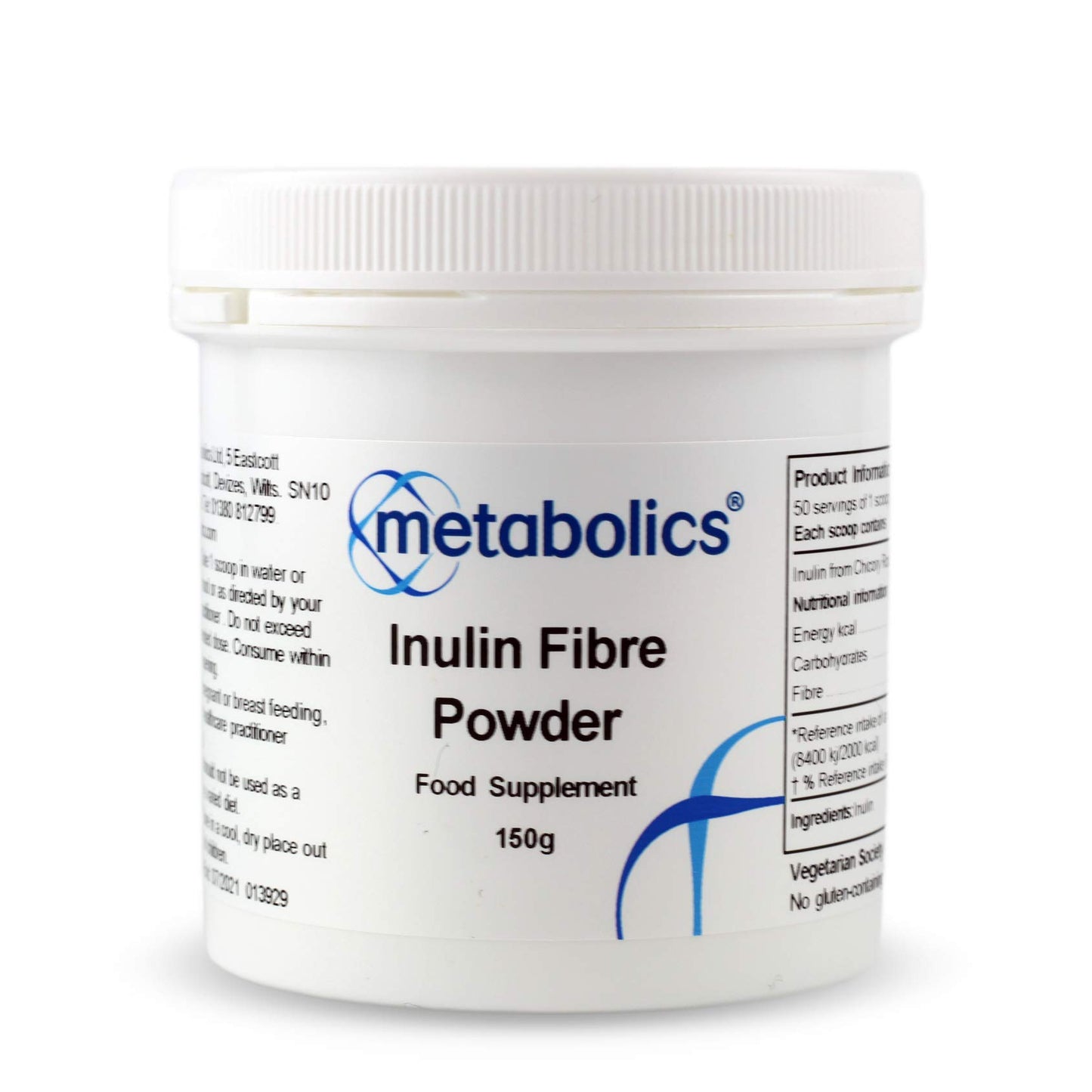 Metabolics Inulin Fibre Powder- 150g Pot- from Chicory Root with No Added Ingredients Made in The UK