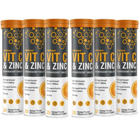 C.Defence Vitamin C 1000mg & Zinc 15mg Orange Flavour Effervescent Tablets - High Strength Tablets for a Healthy Immune System (6 Tubes)