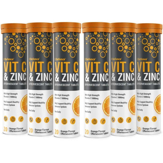 C.Defence Vitamin C 1000mg & Zinc 15mg Orange Flavour Effervescent Tablets - High Strength Tablets for a Healthy Immune System (6 Tubes)