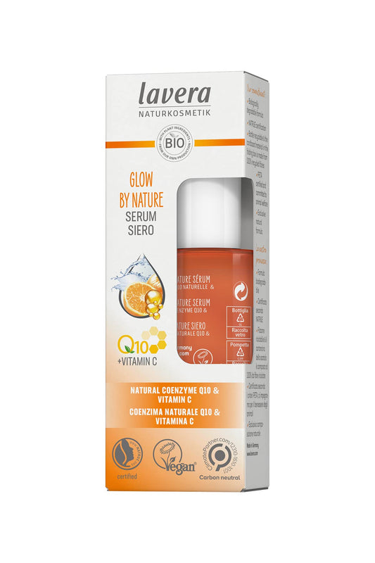 lavera GLOW BY NATURE Serum - Q10 & vitamin C – moisturizing and vitalizing - anti-wrinkle effect - firm skin - natural cosmetics – vegan - organic (1 x 30 ml)