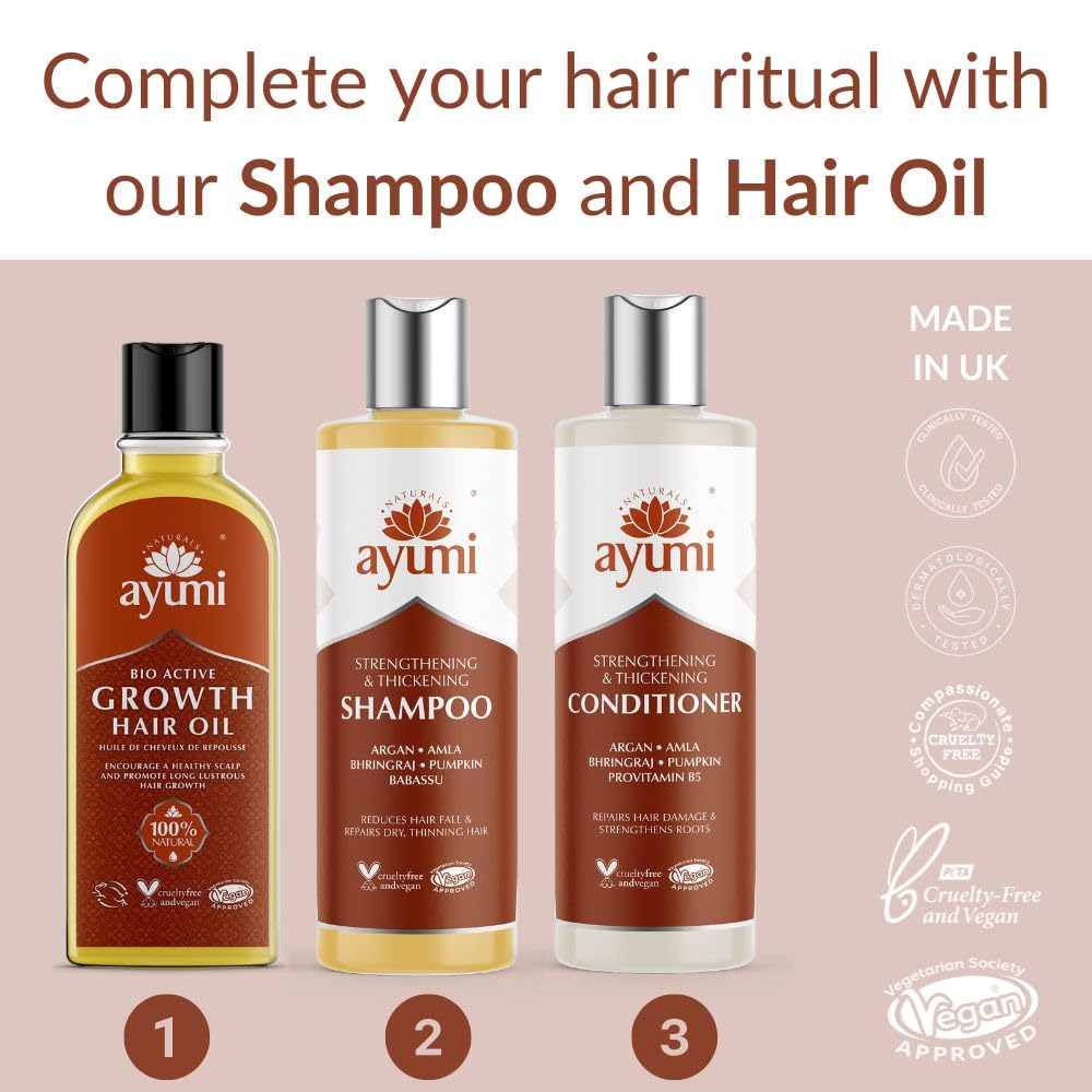 Ayumi Strengthening & Thickening Shampoo, For Thin & Weak Hair, Contains Amla & Bhringraj Extracts to Help With Growth Stimulation, Delicately Cleanses the Hair & Scalp - 2 x 250ml