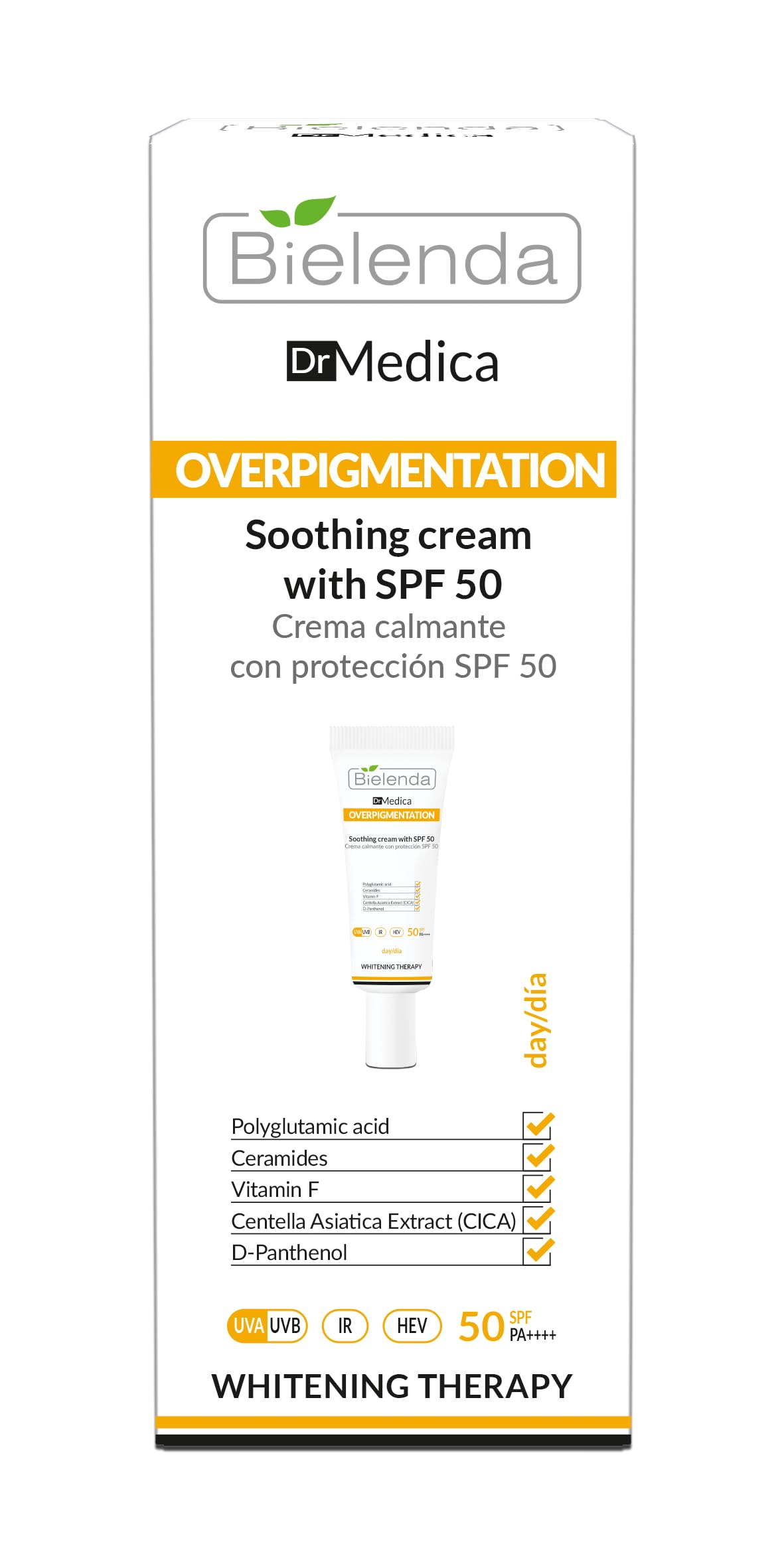 Bielenda Dr Medica Overpigmentation Beruhigende Creme mit Lichtschutzfaktor SPF 50 für den Tag, 50 ml
