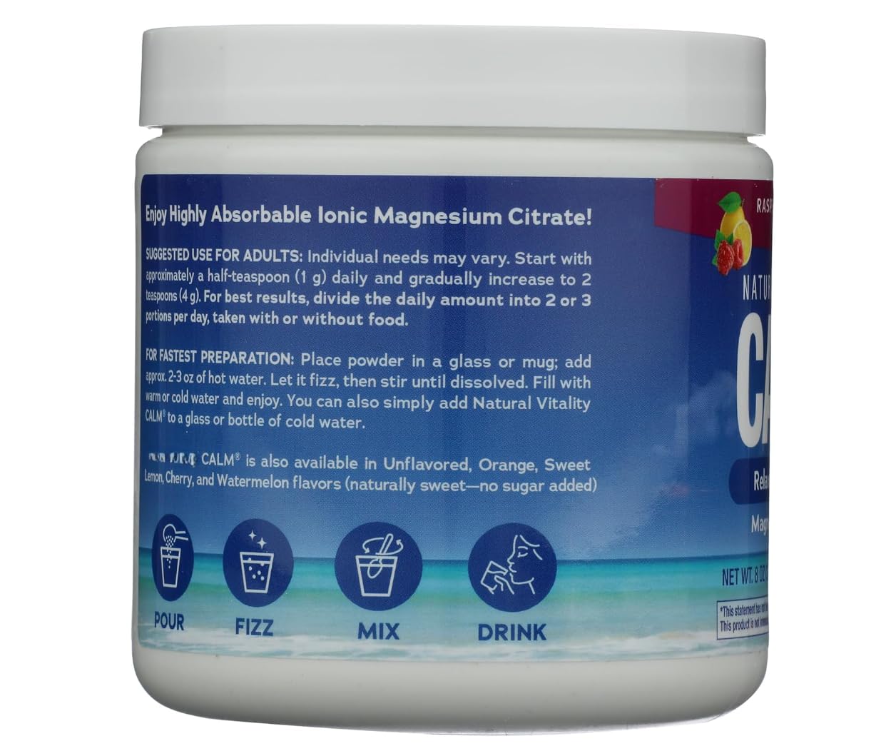 Generic Calm Magnesium Drink Mix Raspberry Lemon Flavor, Vegan 227g