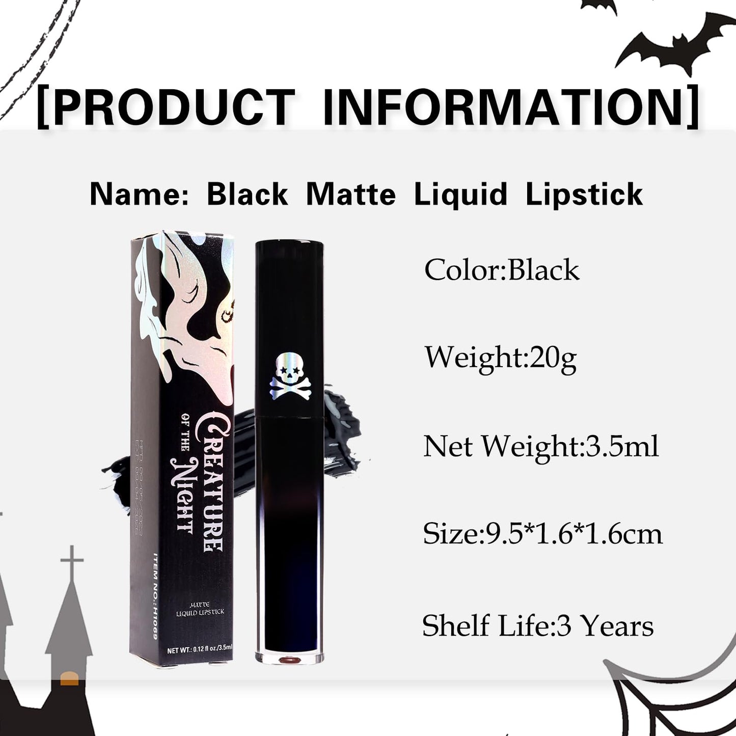 GEEWHILE Lipsticks for Women Long Lasting, Black Liquid Lipstick, Waterproof Matte Liquid Lipstick, Lightweight Moisturised Lip Gloss, Highly Pigmented Black Lipstick for Halloween Cosplay