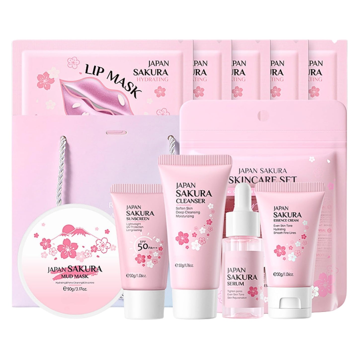 TBeautfave Skincare Gift Set for Teenage Girls, Cherry Blossom Skin Care Sets & Kits, Pamper Sets for Women Gifts, Travel Skincare Sets, Facial Kit - Cream,Serum,Cleanser,Sunscreen,Mud Mask,Lip Masks