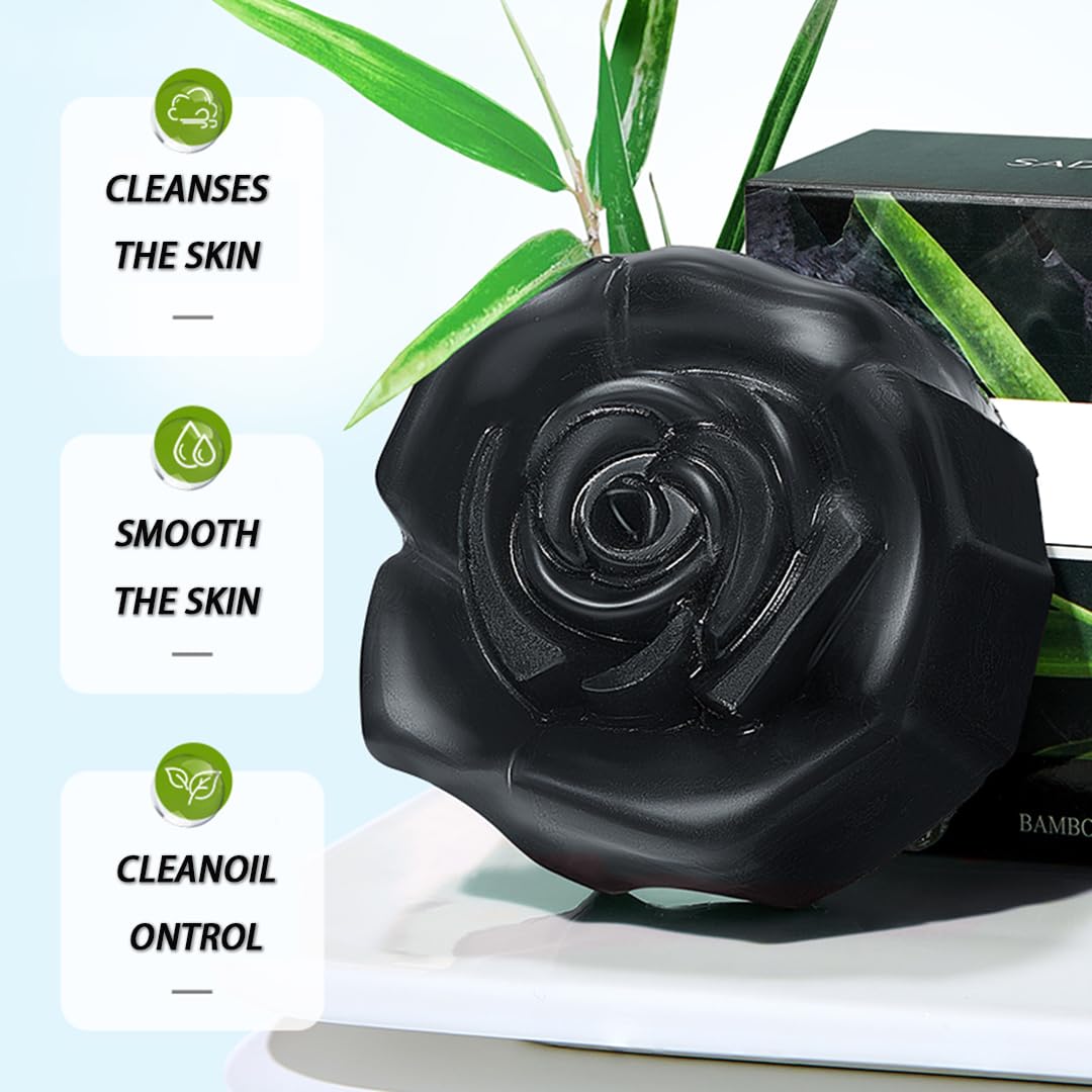 YUYUE-YY Bamboo Charcoal Soap Handmade Soap Bar Natural Soap, Facial Soap Bar Cleanser Suitable for All Skin Types, Deep Cleansing Face & Body Cleansing, Hydrating Moisturising Exfoliating Vegan&Residue-Free