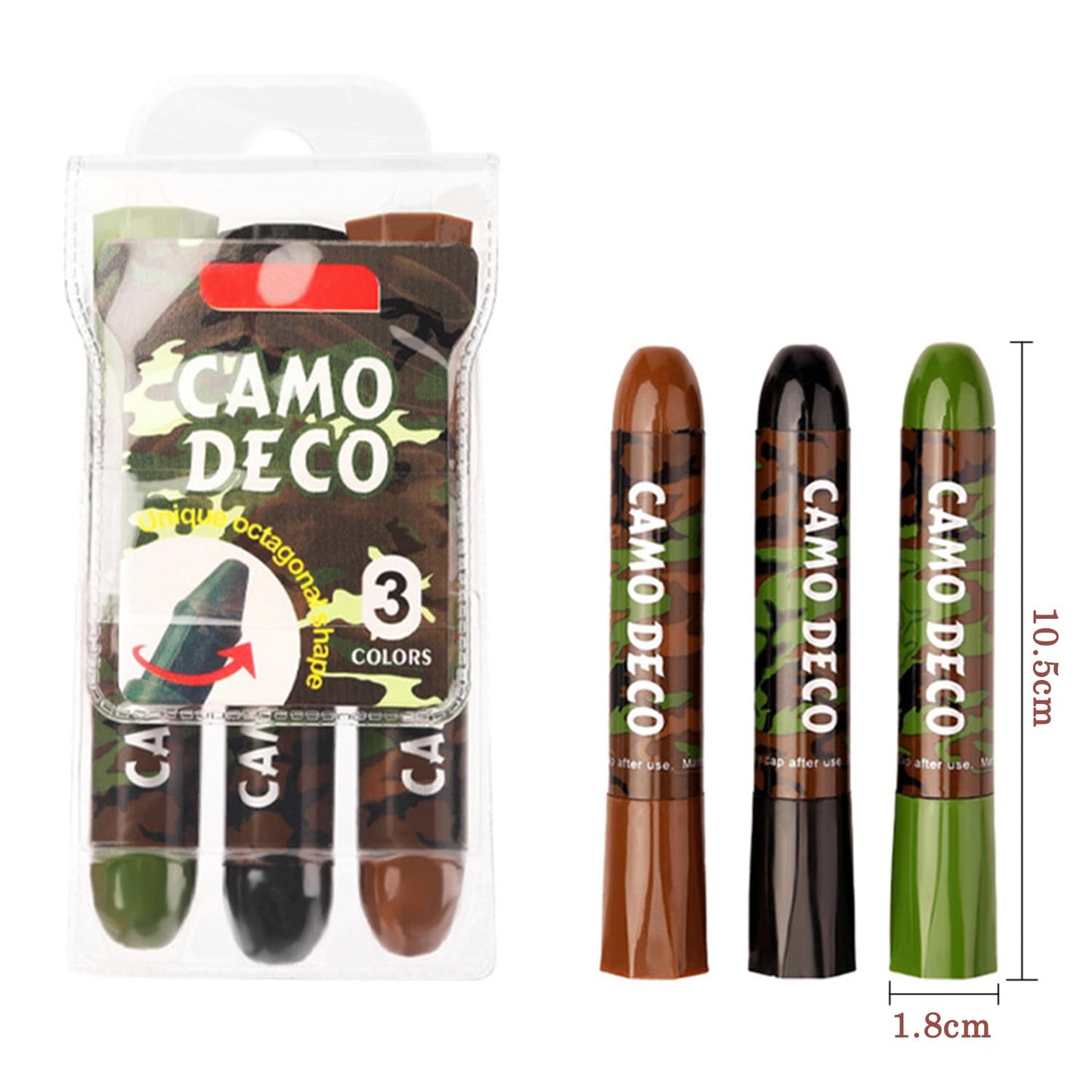 Camo Face Paint Stick Set , Waterproof & Sweat-Resistant Body and Eye Camouflage for Hunting, Military Training & Outdoor Survival– 3 Colors (Black/Brown/Green)