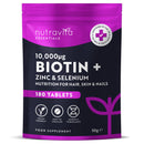 Nutravita Biotin Hair Growth Supplement 10,000mcg - Scientifically Proven to maintain normal Hair Skin & Nails - 180 High Strength Vegan Tablets with Zinc & Selenium - Biotin Vitamins for Women & Men