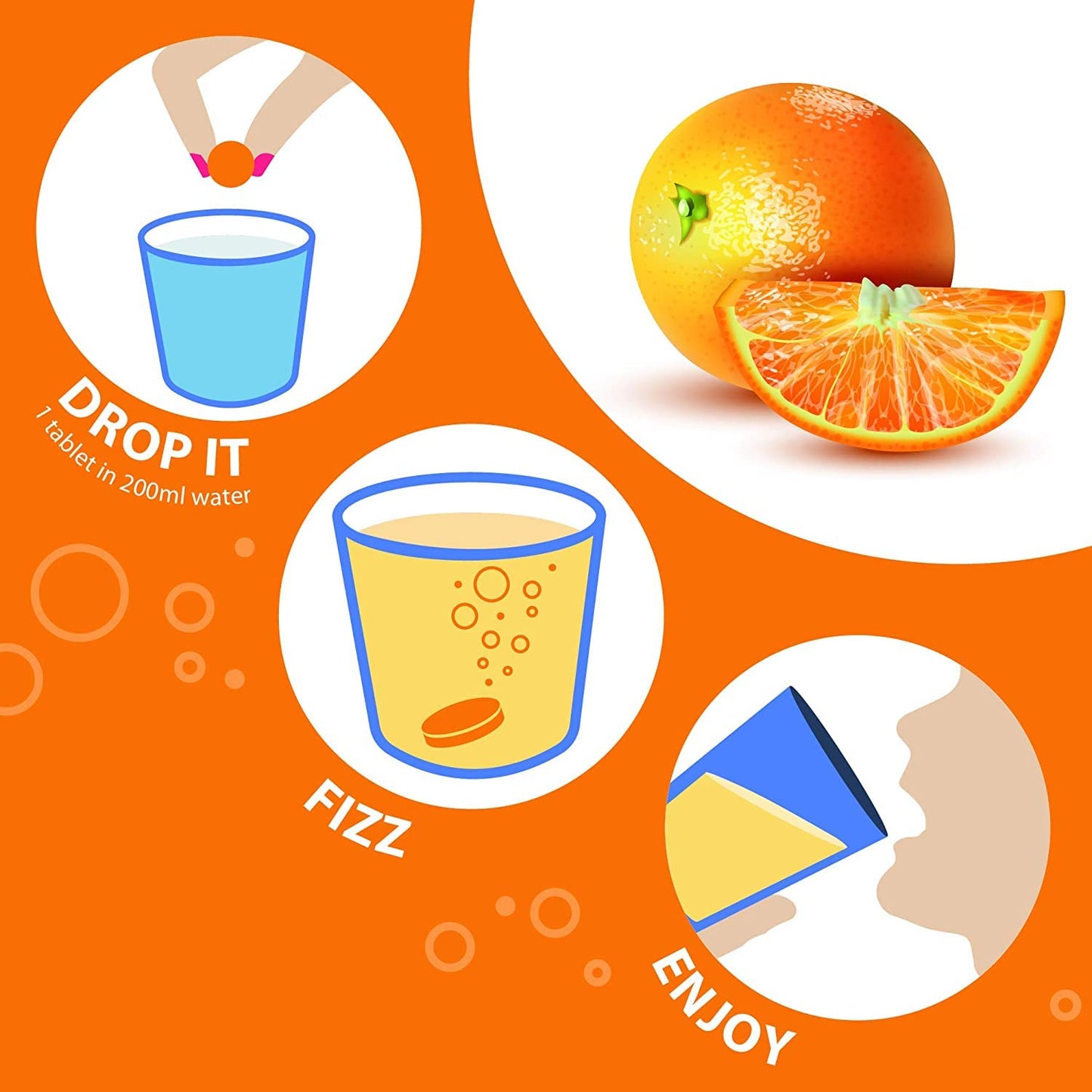 Vitamin C 1000mg Effervescent Tablets - Orange Flavour - 6 Tube of 20 Tablets (120) - Club Vits