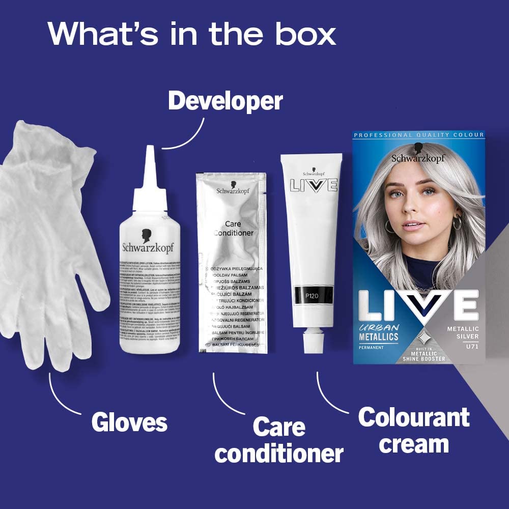 LIVE Schwarzkopf Live Hair Colour Fashion, Metallic Silver, 1 Count (Pack of 1)
