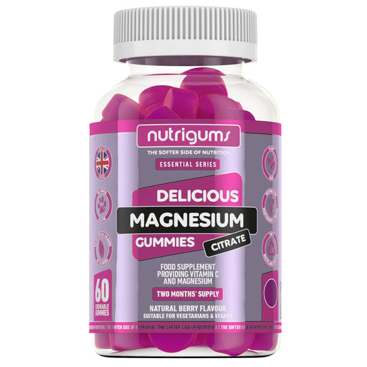 Magnesium Citrate 1250mg & Vitamin C 80mg Mixed Berry 60 Vegan Gummies | Elemental Magnesium 150mg & Vitamin C 80mg (2 Per Serving) High Strength | Suitable for Adults & Kids Age 5+ by NUTRIGUMS®