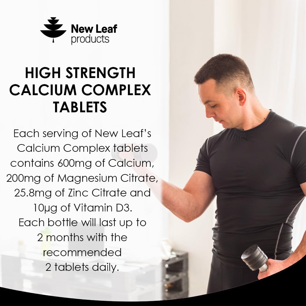 Calcium Magnesium Zinc and Vitamin D - Calcium Supplement - 120 High Strength Calcium Tablets Supplement Calcium Magnesium Vitamin D, Zinc Tablets - Calcium Complex Made in The UK by New Leaf