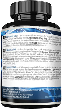 APOLLO'S HEGEMONY Z-Balance - Zinc 12,5mg + Cooper - 180 Tablets Capsules - 720 Servings - Zinc bisglycinate and Cooper bisglycinate - Supplement for Healthy Hair, Skin and Nails - by Apollo's Hegemony