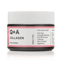 Q+A Collagen Face Cream. A vegetarian, seaweed derived Collagen cream for ageing skin, anti ageing with natural seaweed derived Collagen, and Shea Butter for Ultimate Hydration. 50g/1.8oz