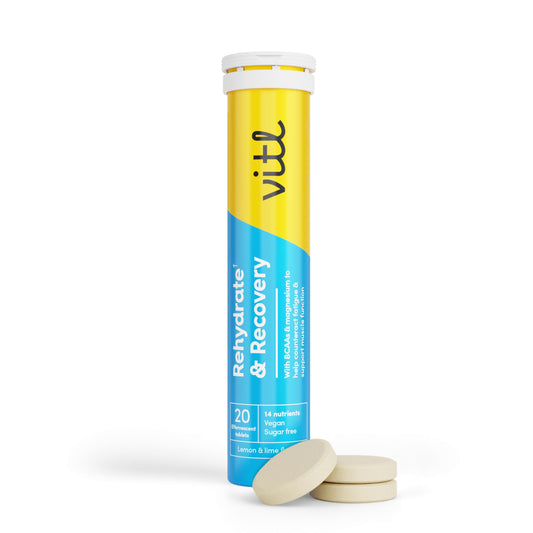 VITL Vitl Rehydrate & Recovery Effervescent Tablets | Hydration & Muscle Recovery with BCAAs, Choline, Vitamin C, B Vitamins & Magnesium | Lemon & Lime Flavour (20 Tablets)