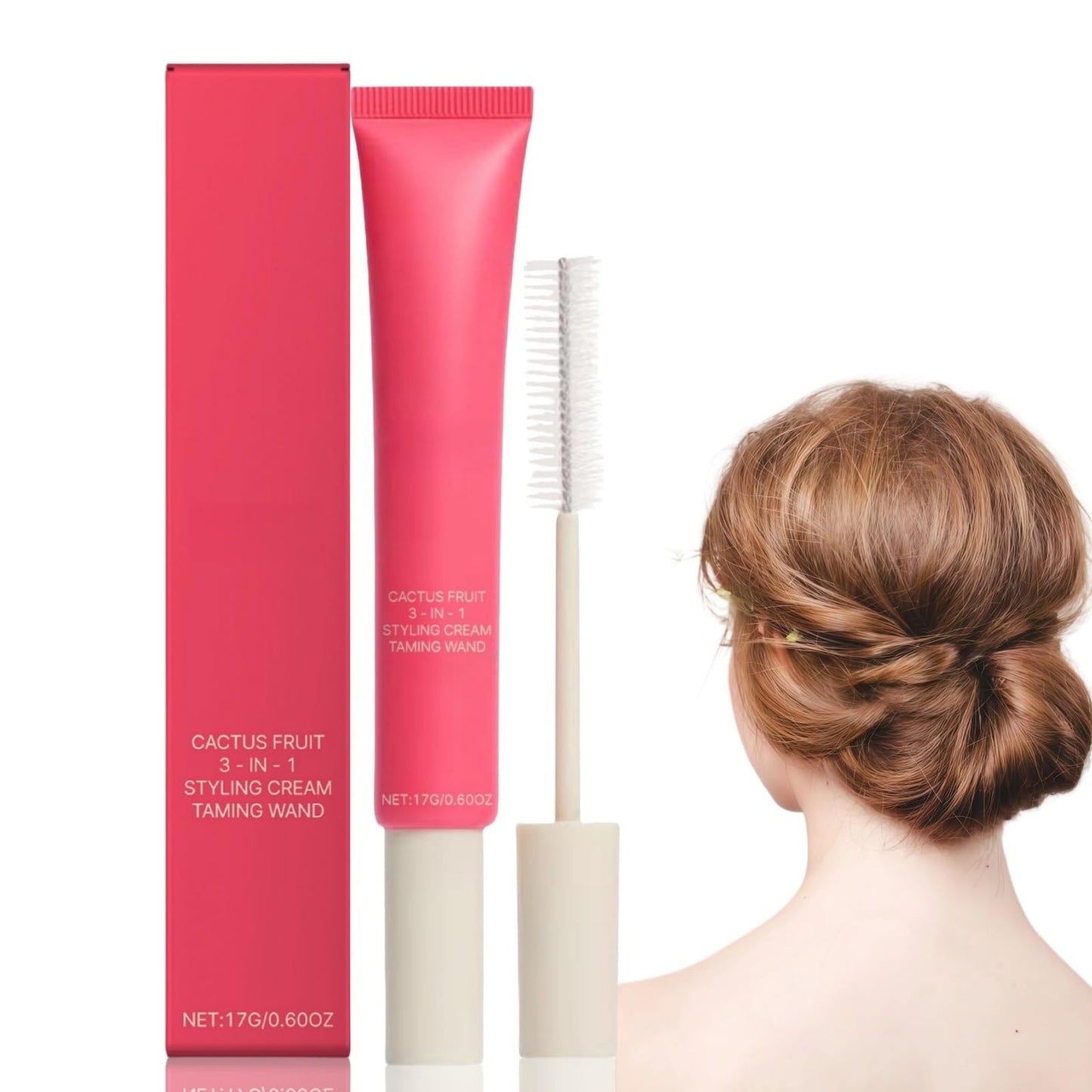 Ruojiar 3-in-1 Hair Styling Cream with Taming Wand,Slick Back Hair Brush,Cactus Fruit Smoothing Stick Hair Tame Flyaways,Hair Styling Products,Hair Mascara for Flyaway Hair,Hair Smoothing Cream,Vegan Formula