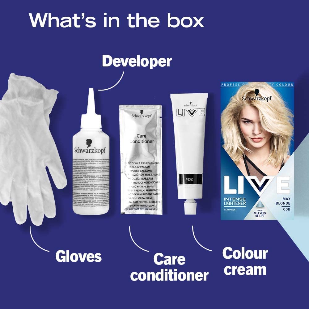 LIVE Live Schwarzkopf Color XXL HD Intense Colour Permanent Coloration 00B Max Blonde, 1 Count (Pack of 1)