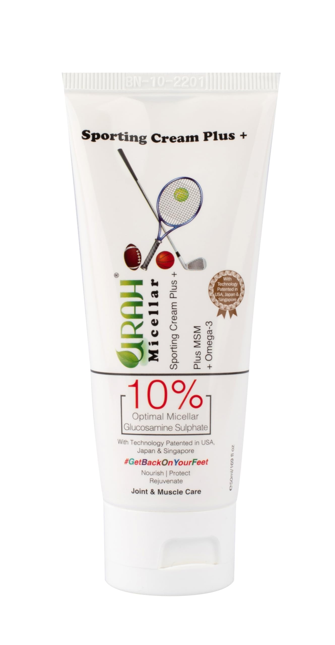 URAH Urah Micellar Sporting Cream Plus | MSM, Omega-3, Vitamin C & Turmeric | Non-Greasy Joint Comfort Cream | Quick Absorption | Sensitive Skin Friendly | 50g Tube