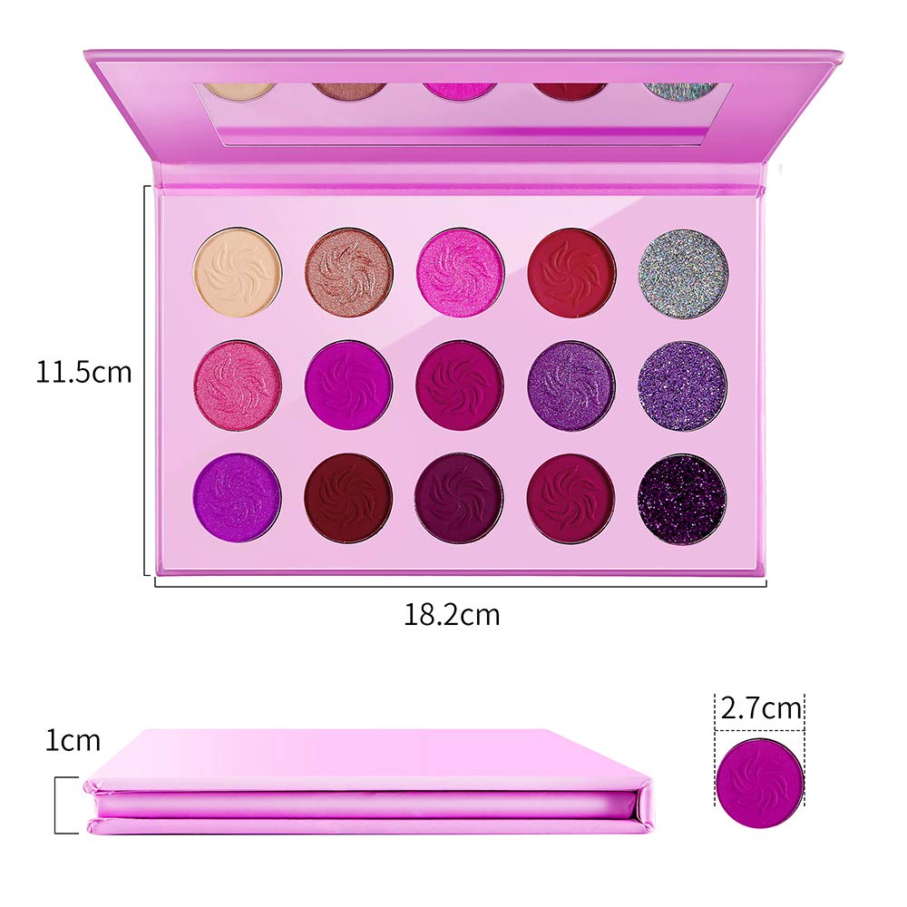 Afflano Highly Pigmented Pink Purple Eye Makeup Palette, Matte Glitter, Dark Red Violet Silver Cute Shimmer Wedding Eyeshadow Palette for Girl Women