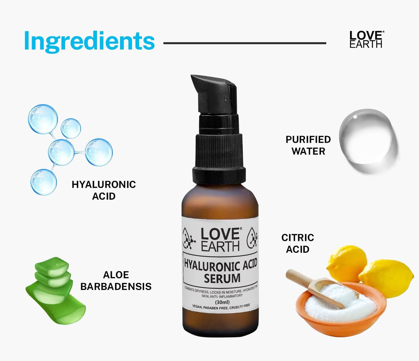 Generic Hyaluronic Acid Serum With Organic Aloe Vera & Essential Oils For Moisturised, Nourished & Hydrated Skin 30 ML