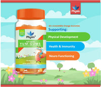 Physis Kids Multivitamin Gummies | Ages 2+ | 30 Orange Flavour Chewable Vitamin with Vitamins C, D, Omega 3 & More | Kids Vitamins Chewies for Cognition, Energy & Support Growth | Children's Vitamins