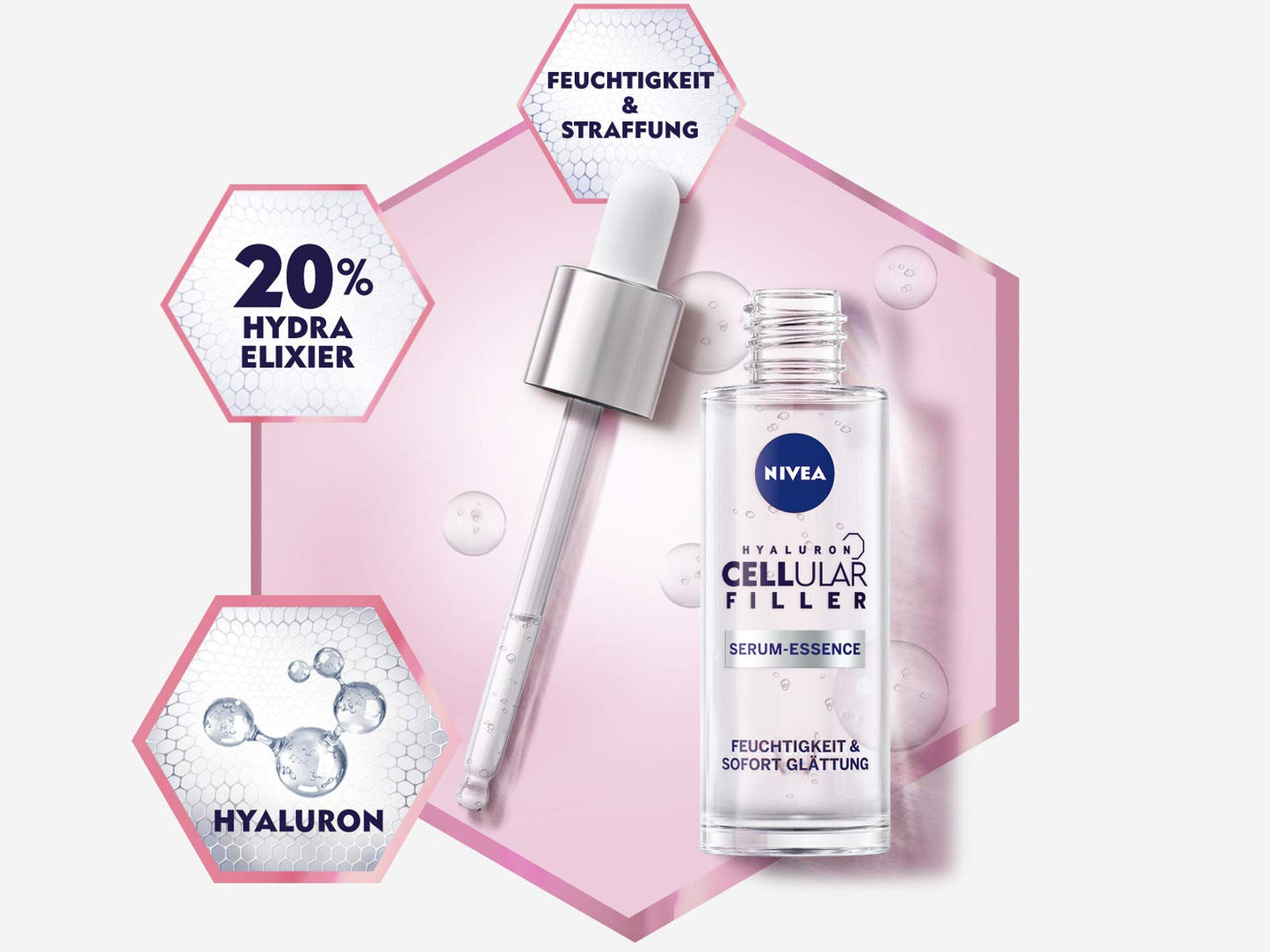 NIVEA Cellular Filler Hyaluronic Serum Essence (30 ml), Preparatory Face Serum, Moisturising, Anti-Age Hydra Elixir for Smooth Skin
