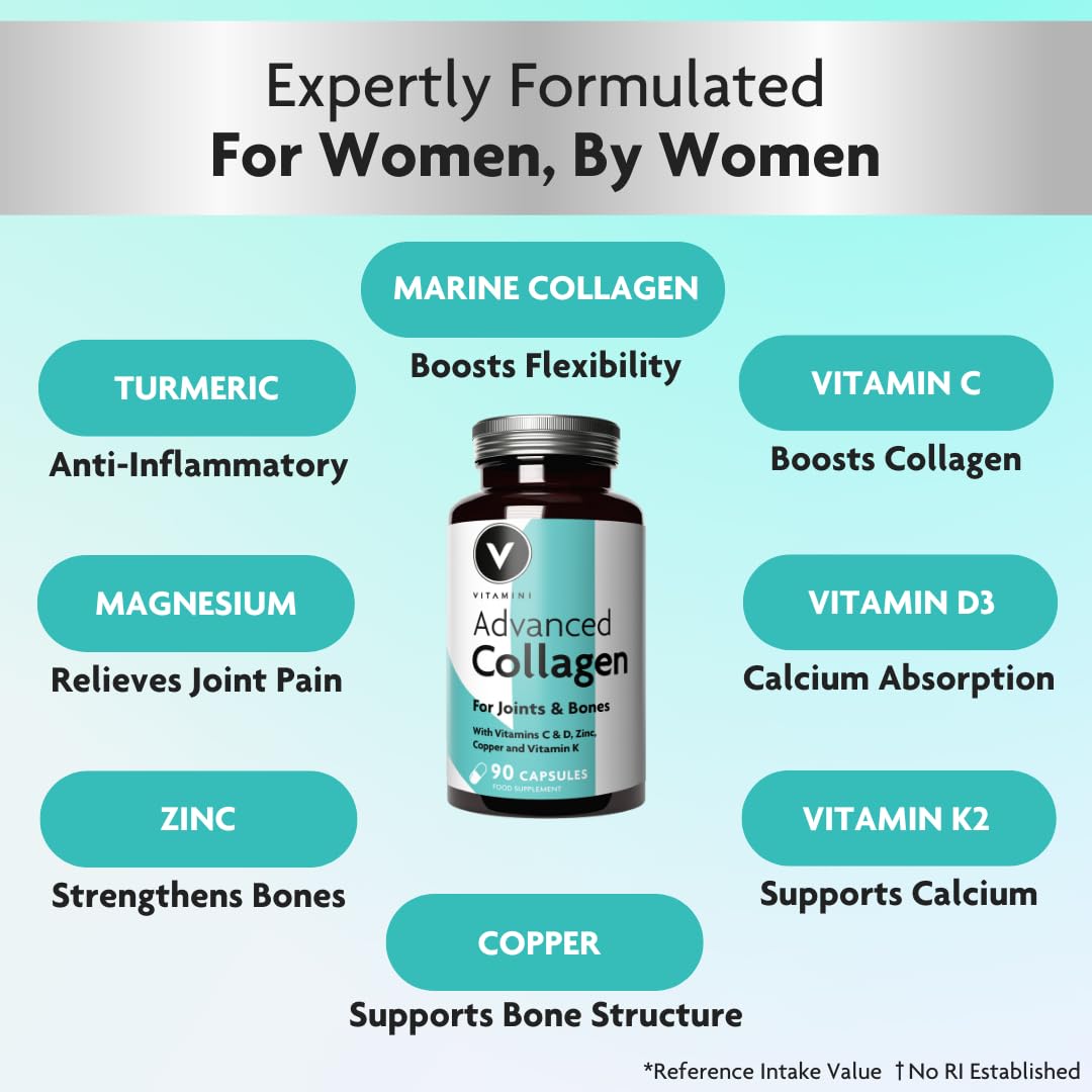 Premium Advanced Collagen Complex for Joint and Bone Health – High Strength Marine Collagen with Vitamin D3, Zinc, and Copper – Joint Care Supplements for Women – No Fillers, UK Made, 30-Day Supply
