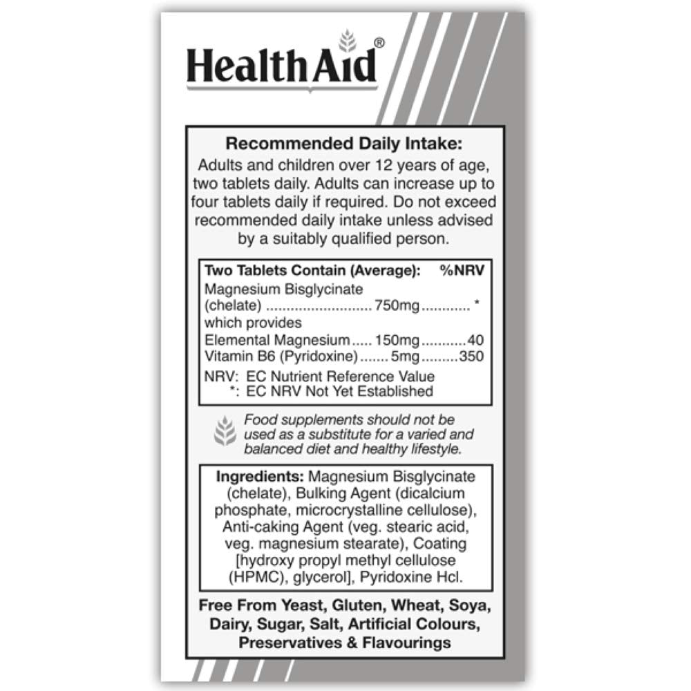 HealthAid Magnesium Bisglycinate Vegan Tablets, 60-Count