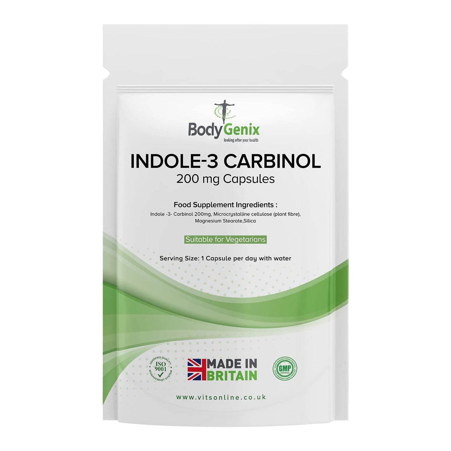 Bodygenix Indole-3 Carbinol 200mg Vegan Capsules Hormonal Balance Immune System Detoxification Support Natural Food Supplement - 180 Capsules 6 Month Supply