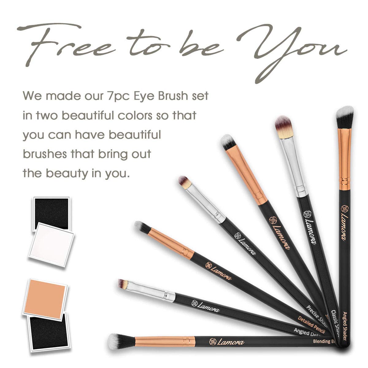 Lamora Make Up Eye Brush Set - Eyeshadow Eyeliner Blending Crease Kit - Best Choice 7 Piece Essentials - Pencil, Shader, Tapered, Definer - Vegan Synthetic Bristles That Last Longer, Apply Better Makeup & Make You Look Flawless
