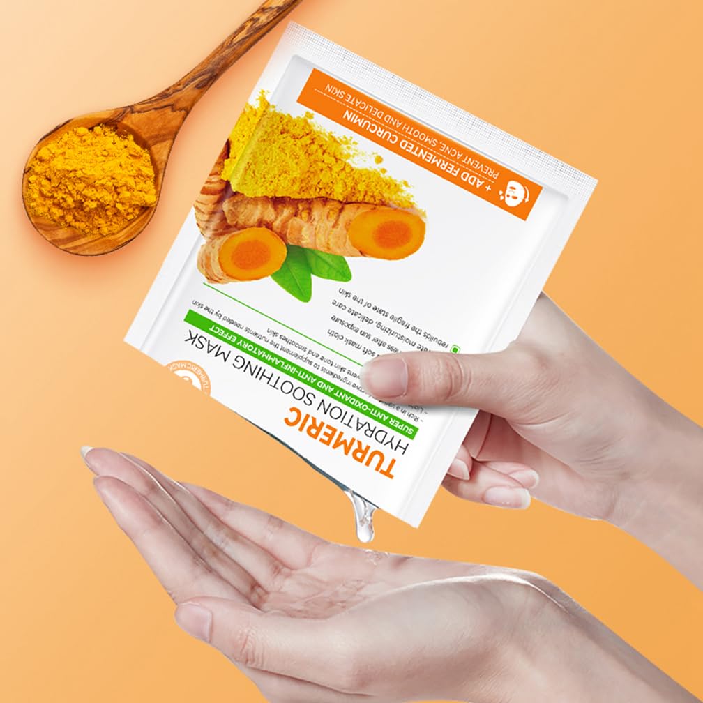 YUYUE-YY 5 Pcs Face Mask Set Turmeric Face Mask, Sheet Mask Skincare for Acne, Dark Spots and Wrinkles, Skincare for Cleanse Face, Shrink Pores and Nourish Skin Even Skin Tone Skin Oil Balance