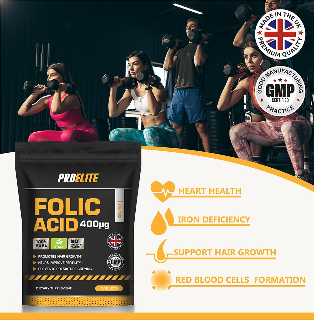 Folic Acid Tablets 400 mcg - 90 Vegan Vitamin B9 Tablets Folic A 400�g Pregnancy Care - Normal Function of Immune System and Reduce Tiredness and Fatigue - Made in The UK by PROELITE