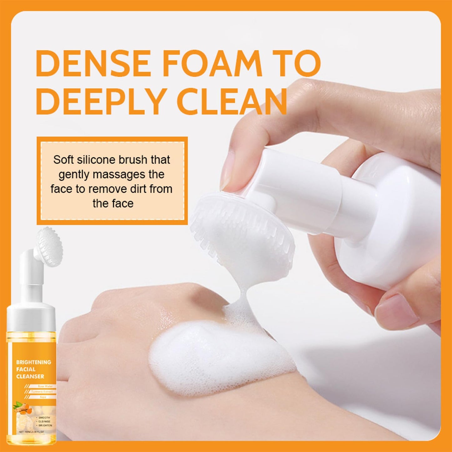 Beauthink Brightening Turmeric Face Wash – Foaming Facial Cleanser with Brush, Hydrates & Gently Cleanses, Antioxidant, Regulate the Balance of Water and Oil, Deep Cleansing Oil Control Cleanser
