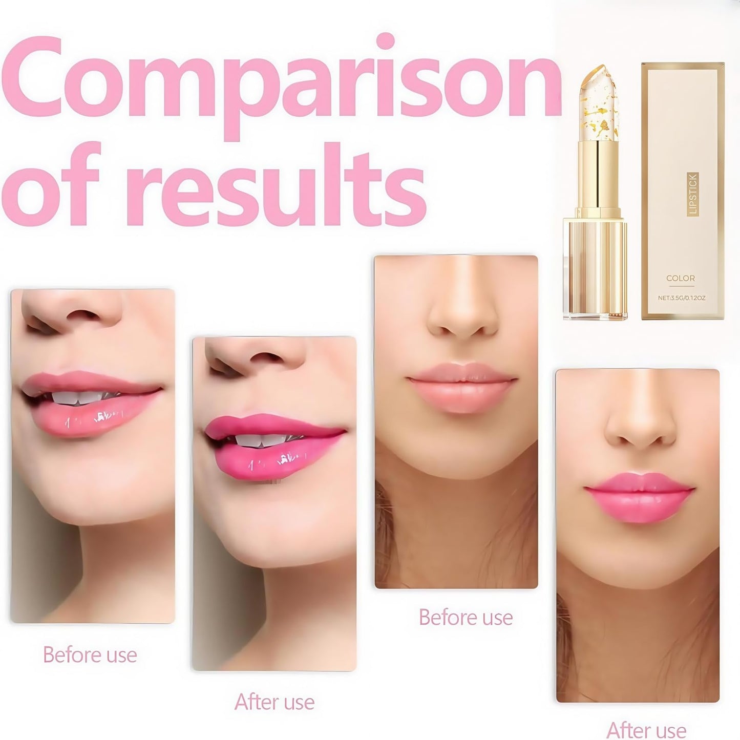 Fankayi Transfer-Proof Color Changing Lipstick with Gold Foil,Transparente Transferproof Gold Crystal Color Changing Lip Stick,24h Long-Lasting Hydration & Glossy Shine Lip Gloss,Colour Changing Lipstick